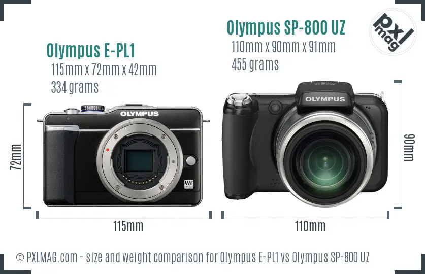 Olympus E-PL1 vs Olympus SP-800 UZ size comparison