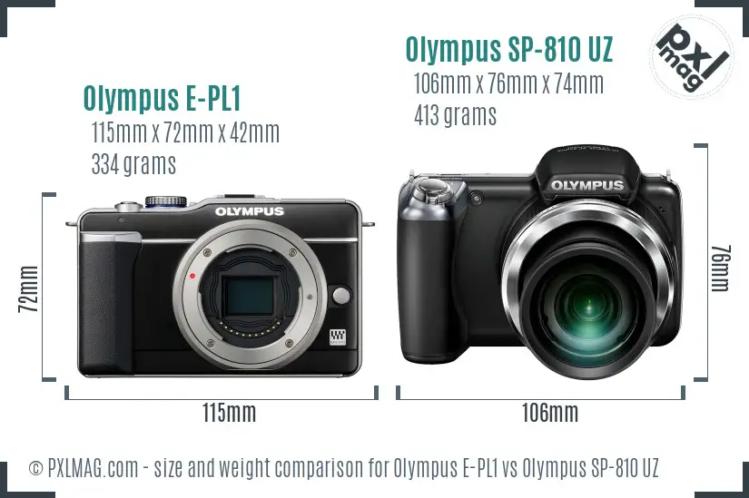 Olympus E-PL1 vs Olympus SP-810 UZ size comparison