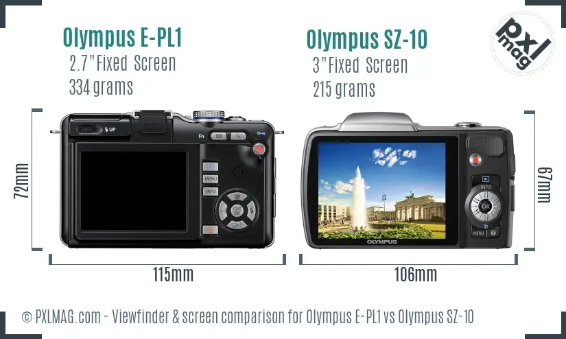 Olympus E-PL1 vs Olympus SZ-10 Screen and Viewfinder comparison