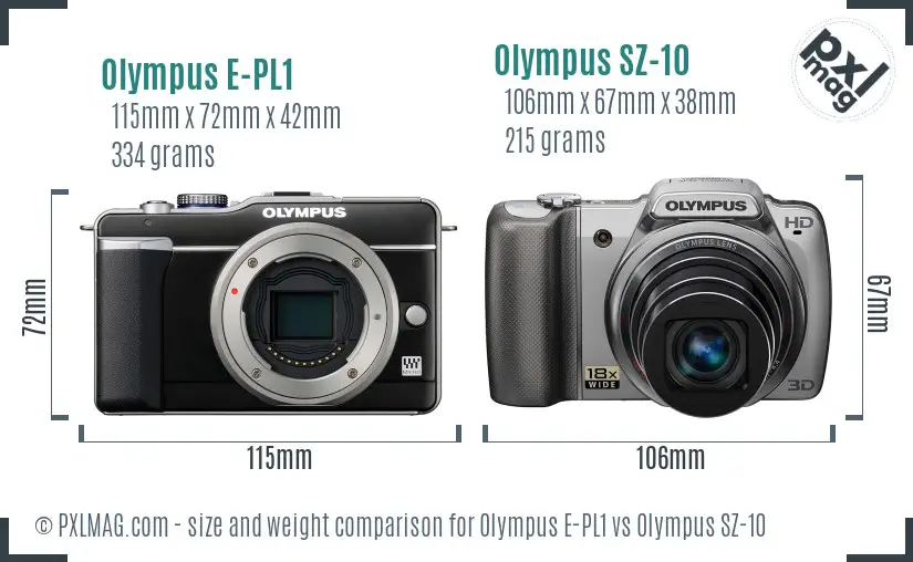 Olympus E-PL1 vs Olympus SZ-10 size comparison