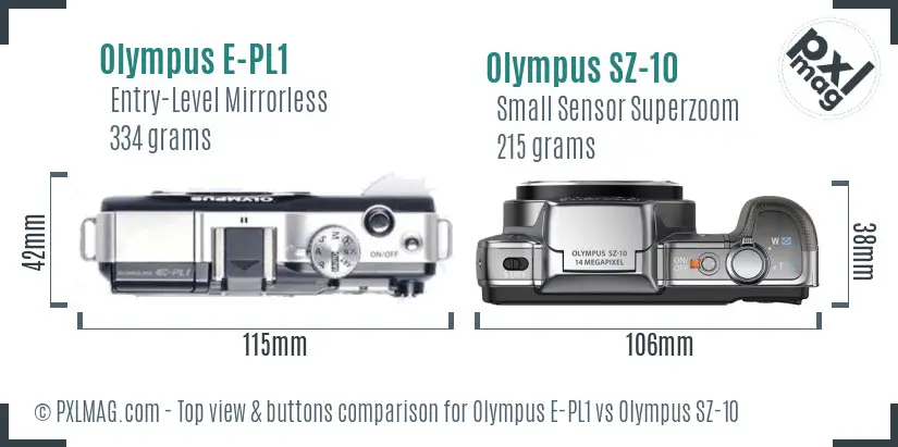 Olympus E-PL1 vs Olympus SZ-10 top view buttons comparison