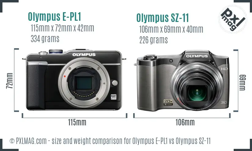 Olympus E-PL1 vs Olympus SZ-11 size comparison