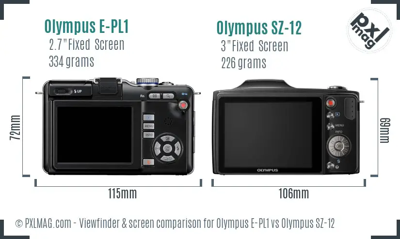 Olympus E-PL1 vs Olympus SZ-12 Screen and Viewfinder comparison