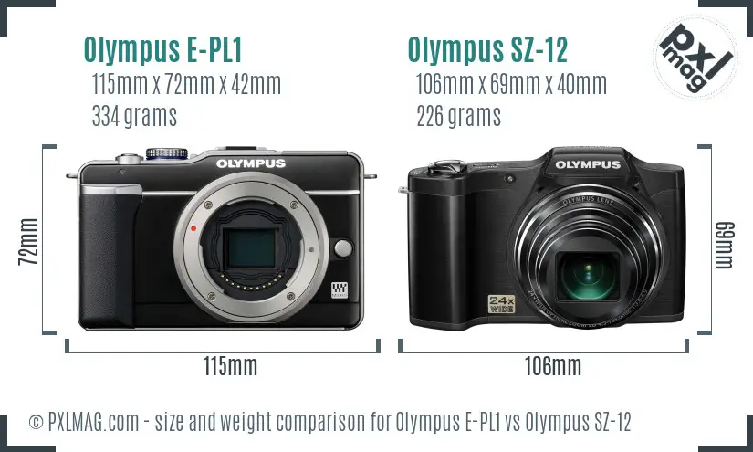 Olympus E-PL1 vs Olympus SZ-12 size comparison