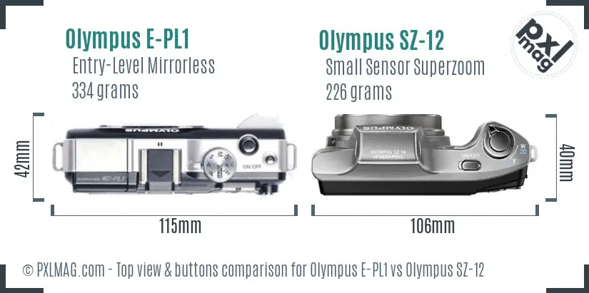 Olympus E-PL1 vs Olympus SZ-12 top view buttons comparison