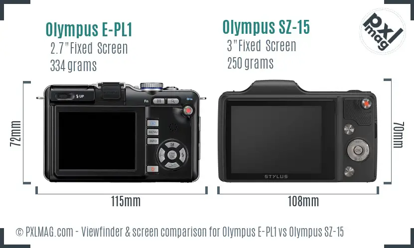 Olympus E-PL1 vs Olympus SZ-15 Screen and Viewfinder comparison