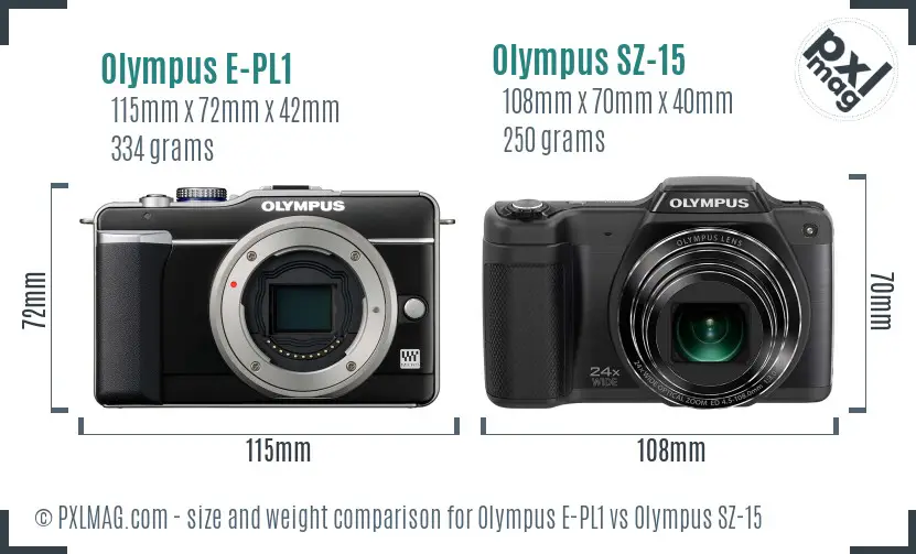 Olympus E-PL1 vs Olympus SZ-15 size comparison
