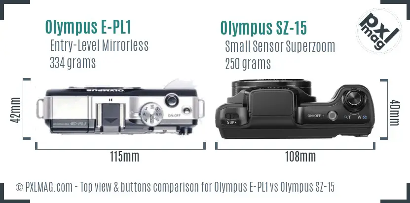 Olympus E-PL1 vs Olympus SZ-15 top view buttons comparison