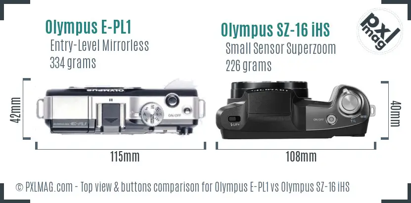 Olympus E-PL1 vs Olympus SZ-16 iHS top view buttons comparison