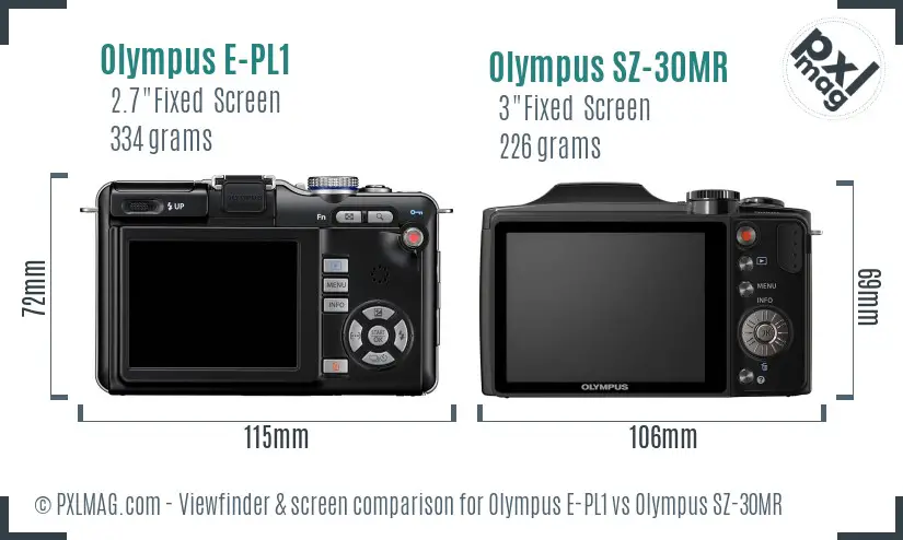 Olympus E-PL1 vs Olympus SZ-30MR Screen and Viewfinder comparison