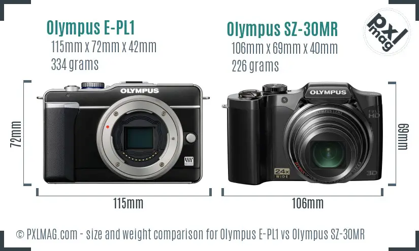 Olympus E-PL1 vs Olympus SZ-30MR size comparison