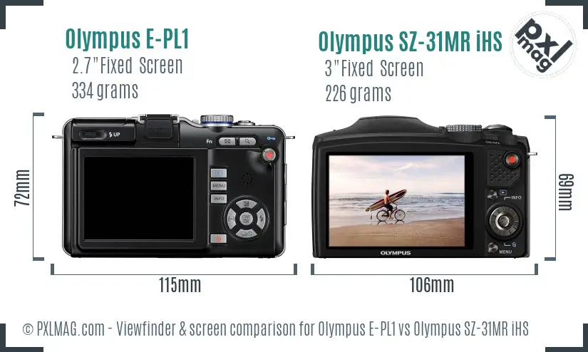 Olympus E-PL1 vs Olympus SZ-31MR iHS Screen and Viewfinder comparison