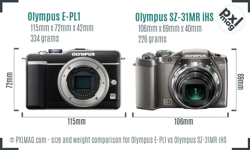 Olympus E-PL1 vs Olympus SZ-31MR iHS size comparison