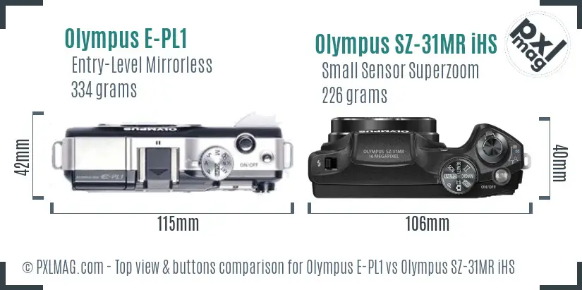 Olympus E-PL1 vs Olympus SZ-31MR iHS top view buttons comparison