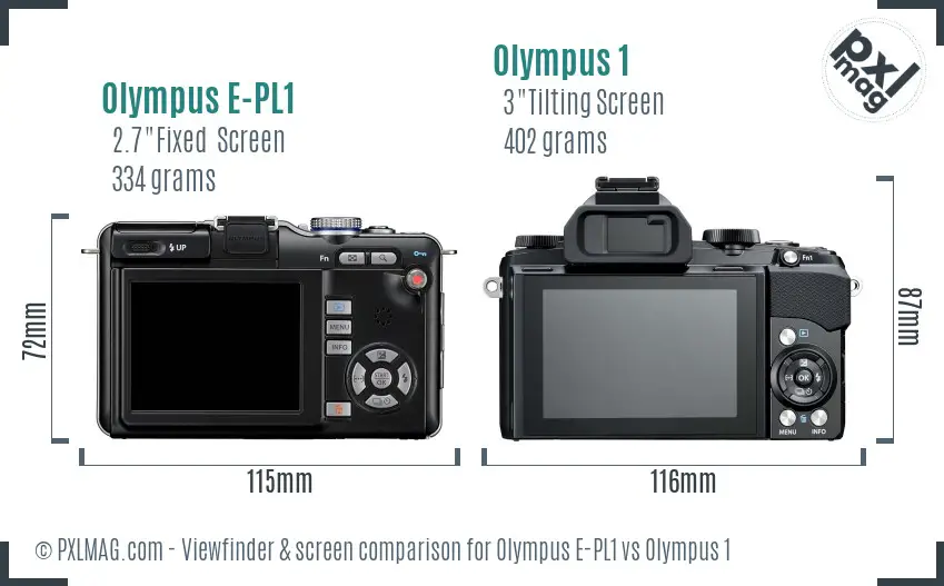 Olympus E-PL1 vs Olympus 1 Screen and Viewfinder comparison