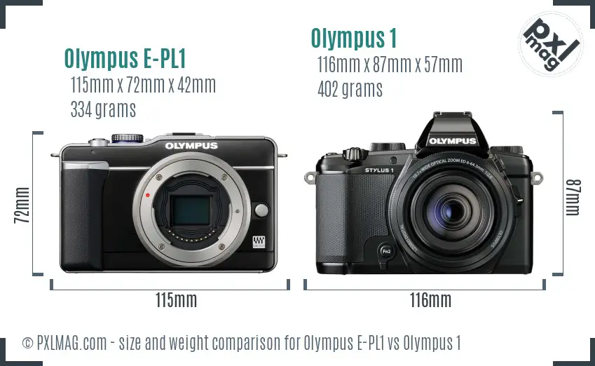 Olympus E-PL1 vs Olympus 1 size comparison