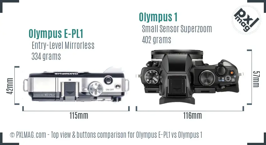 Olympus E-PL1 vs Olympus 1 top view buttons comparison