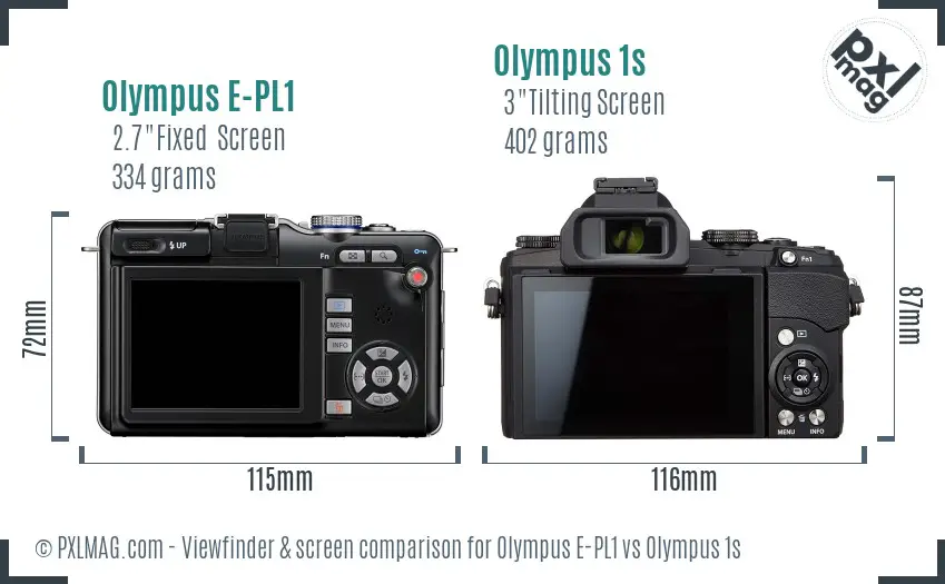 Olympus E-PL1 vs Olympus 1s Screen and Viewfinder comparison