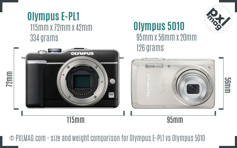 Olympus E-PL1 vs Olympus 5010 size comparison