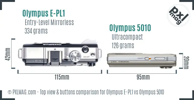 Olympus E-PL1 vs Olympus 5010 top view buttons comparison