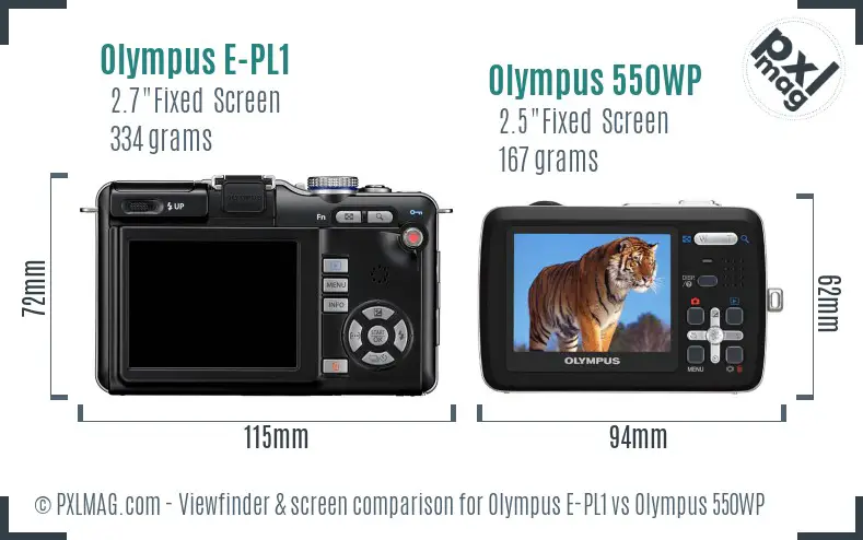 Olympus E-PL1 vs Olympus 550WP Screen and Viewfinder comparison