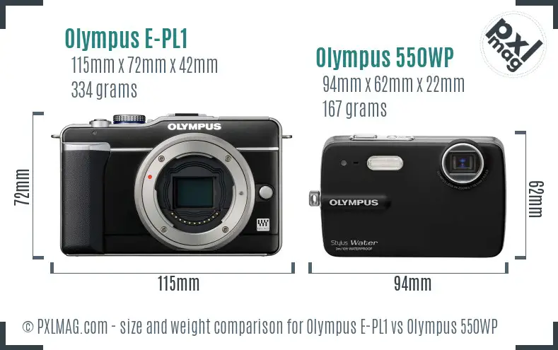 Olympus E-PL1 vs Olympus 550WP size comparison