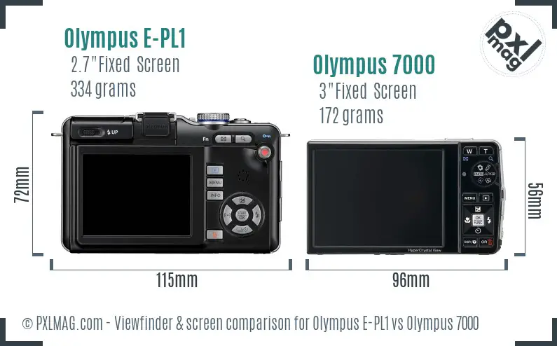 Olympus E-PL1 vs Olympus 7000 Screen and Viewfinder comparison