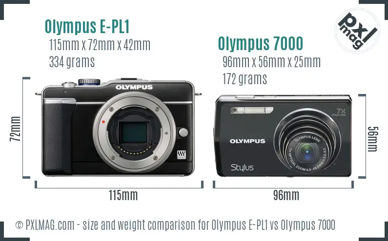 Olympus E-PL1 vs Olympus 7000 size comparison