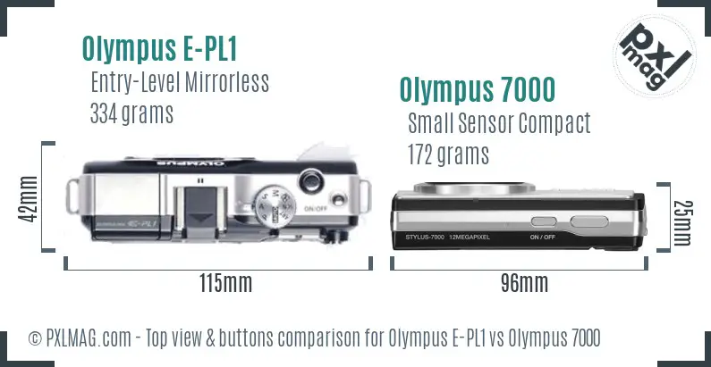 Olympus E-PL1 vs Olympus 7000 top view buttons comparison
