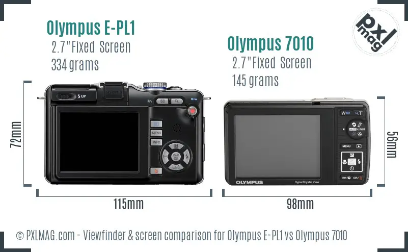 Olympus E-PL1 vs Olympus 7010 Screen and Viewfinder comparison