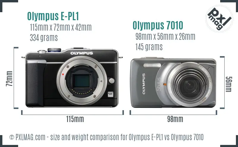 Olympus E-PL1 vs Olympus 7010 size comparison