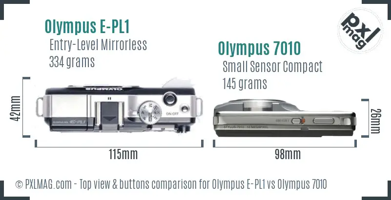 Olympus E-PL1 vs Olympus 7010 top view buttons comparison