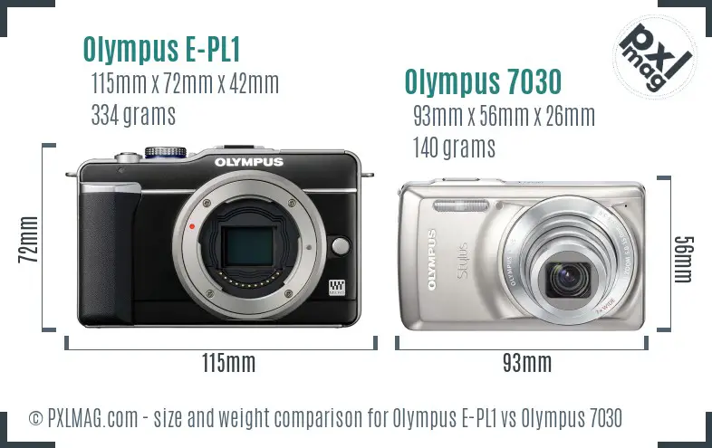 Olympus E-PL1 vs Olympus 7030 size comparison