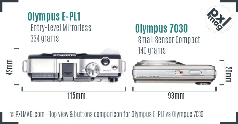 Olympus E-PL1 vs Olympus 7030 top view buttons comparison