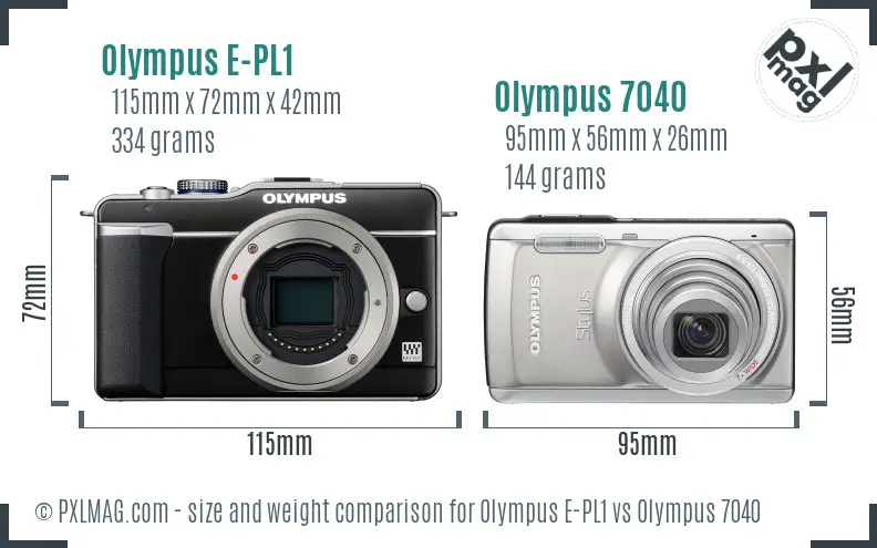 Olympus E-PL1 vs Olympus 7040 size comparison
