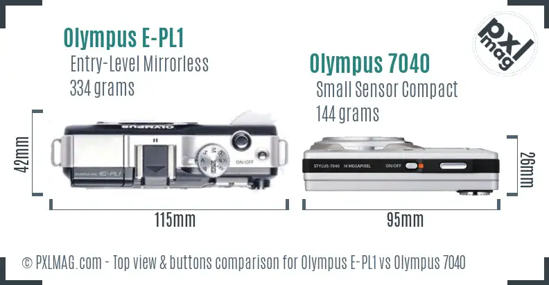 Olympus E-PL1 vs Olympus 7040 top view buttons comparison