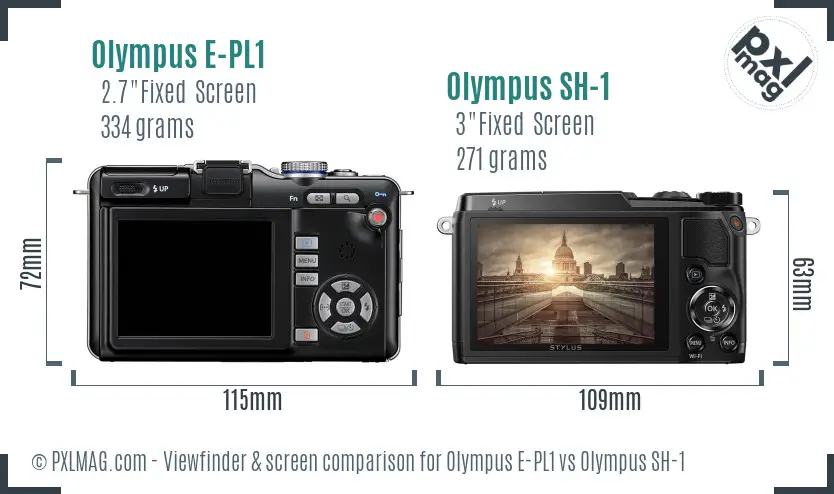 Olympus E-PL1 vs Olympus SH-1 Screen and Viewfinder comparison