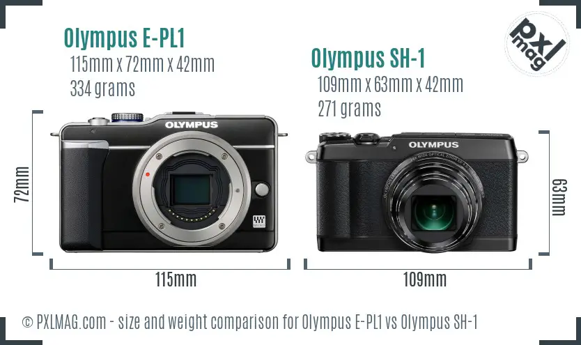 Olympus E-PL1 vs Olympus SH-1 size comparison
