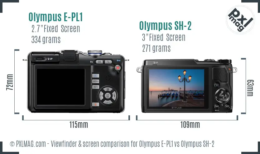 Olympus E-PL1 vs Olympus SH-2 Screen and Viewfinder comparison