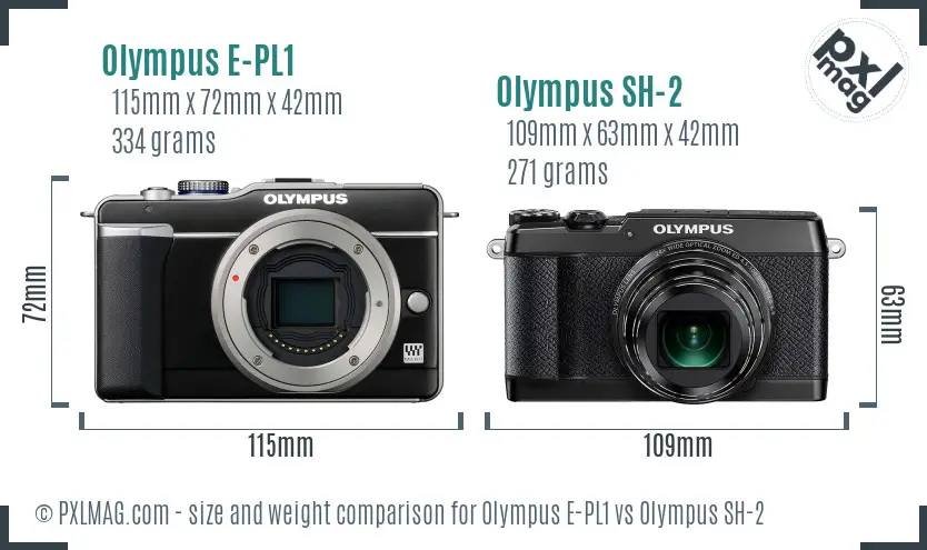 Olympus E-PL1 vs Olympus SH-2 size comparison