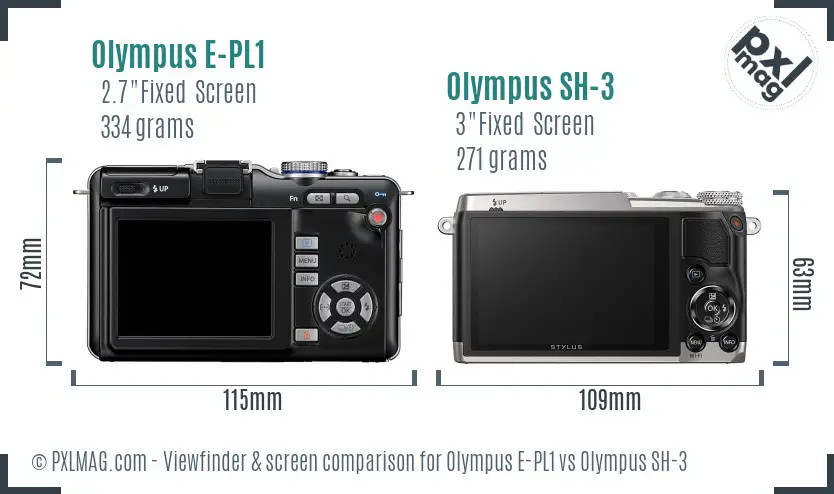 Olympus E-PL1 vs Olympus SH-3 Screen and Viewfinder comparison