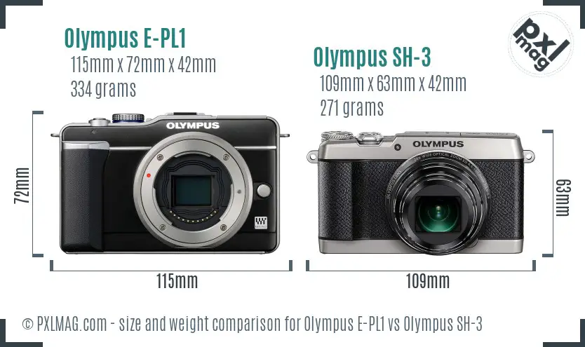 Olympus E-PL1 vs Olympus SH-3 size comparison