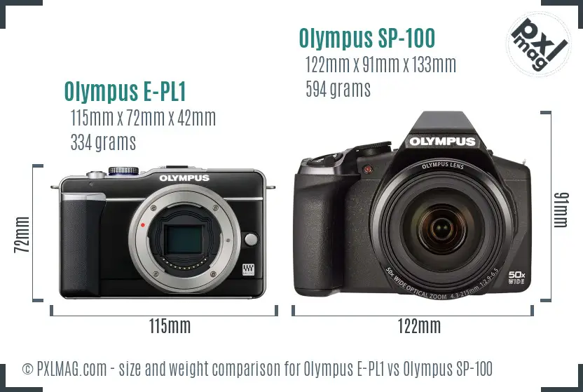 Olympus E-PL1 vs Olympus SP-100 size comparison