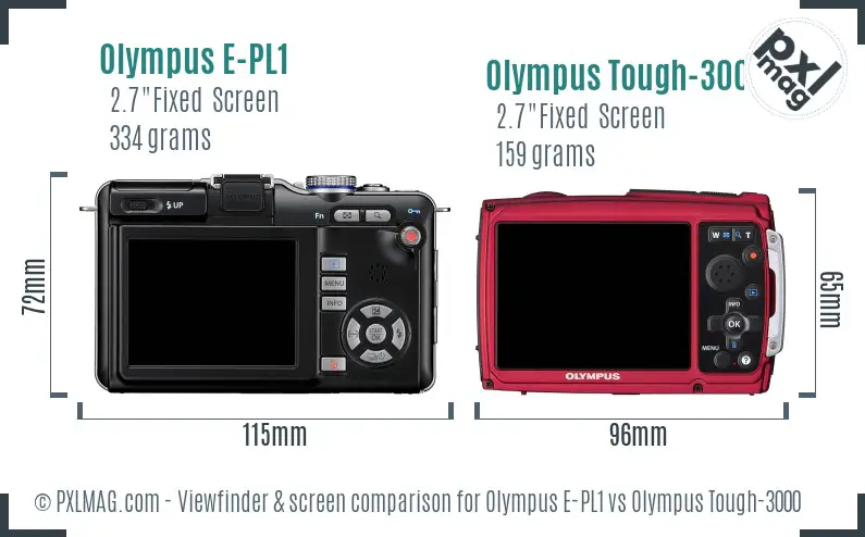 Olympus E-PL1 vs Olympus Tough-3000 Screen and Viewfinder comparison