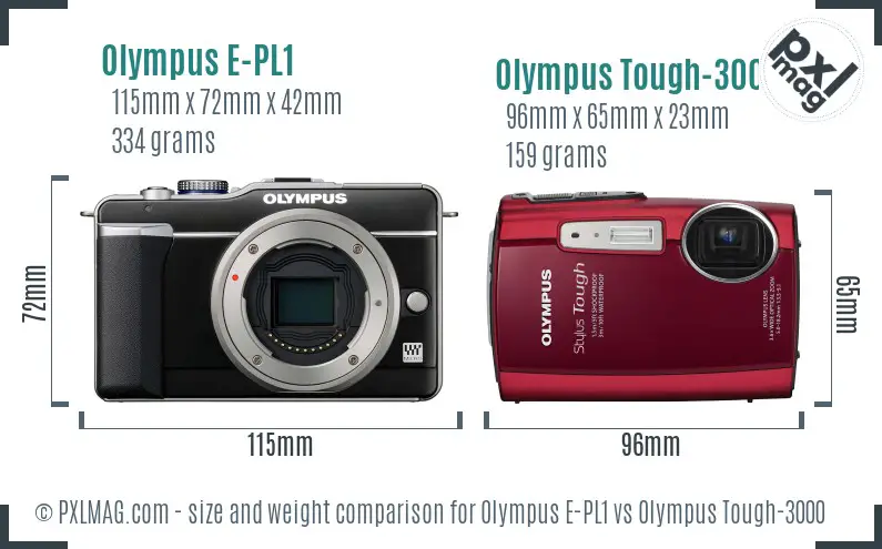 Olympus E-PL1 vs Olympus Tough-3000 size comparison