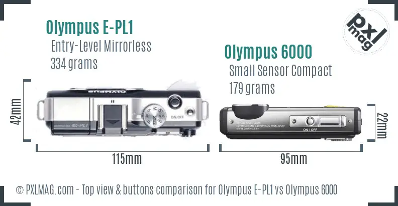 Olympus E-PL1 vs Olympus 6000 top view buttons comparison