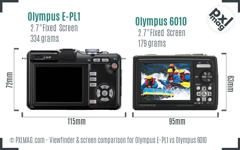 Olympus E-PL1 vs Olympus 6010 Screen and Viewfinder comparison