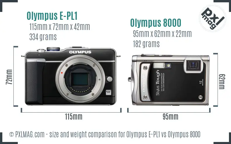 Olympus E-PL1 vs Olympus 8000 size comparison