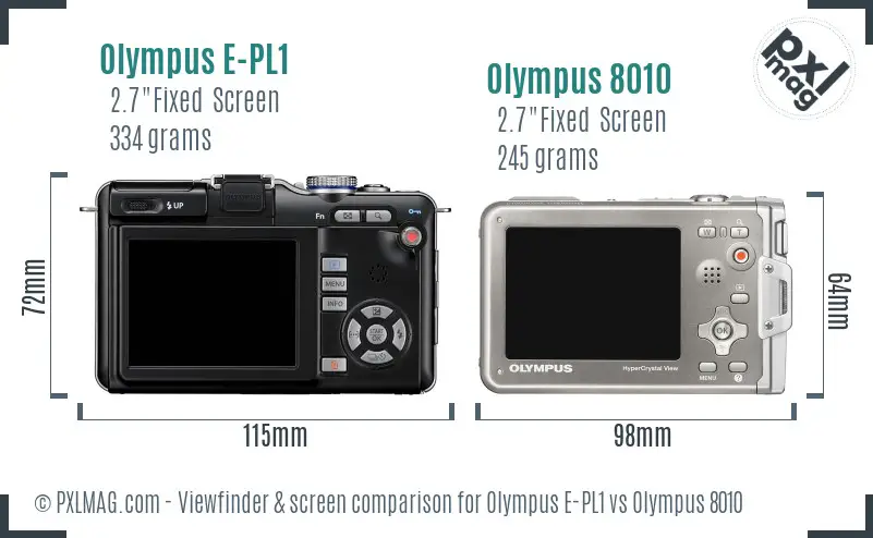 Olympus E-PL1 vs Olympus 8010 Screen and Viewfinder comparison