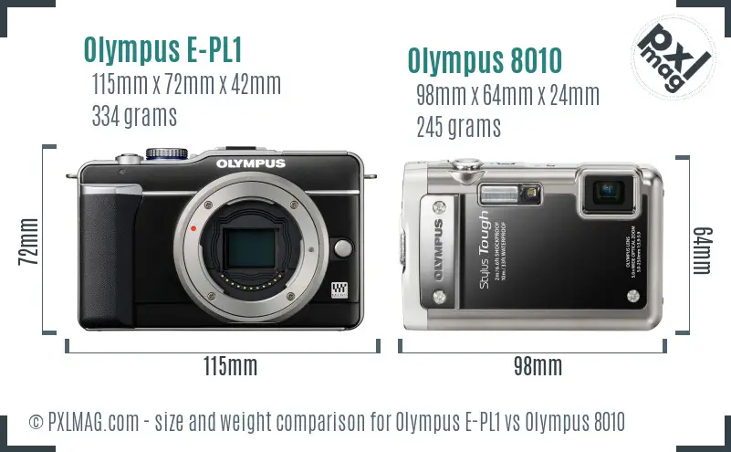 Olympus E-PL1 vs Olympus 8010 size comparison